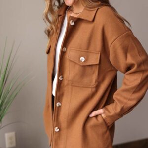 Camel Button with Pockets Coat • L or 2XL PLUS