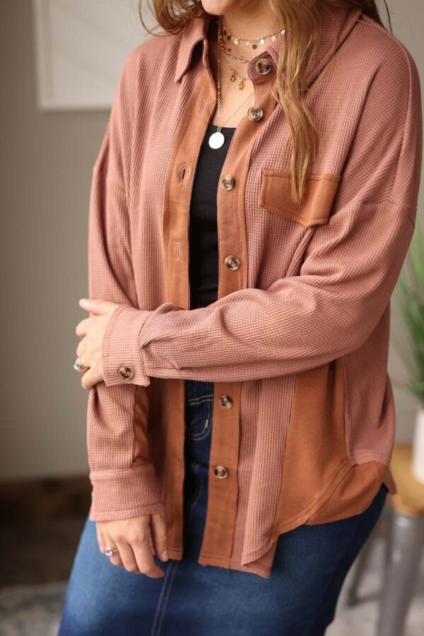 Brown Waffle Button Up Top • L/XL