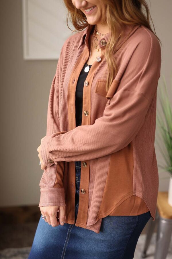 Brown Waffle Button Up Top • L/XL