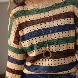 Khaki Green Striped Sweater