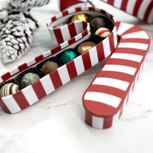 Nostalgic Candy Cane Gift Box  – Truffle or Chocolate Covered Caramel Assortment