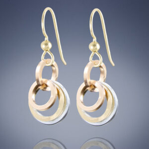 Tri-Color Minimalist Circle Dangle Earrings in Silver and Rose & Yellow 14K Gold Fill