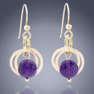 Handcrafted Purple Amethyst Dangle Earrings in 14K Yellow & Rose Gold Fill