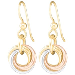 Tri-Color Love Knot Dangle Earrings in Argentium and 14K Rose & Yellow Gold Fill