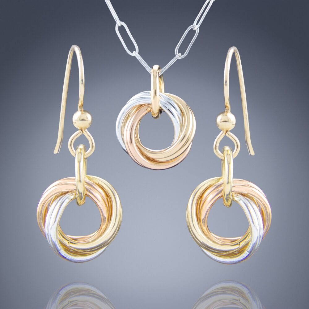 tahmi Inc. Tri Color Simple Jewelry Gift Set for Women with Dainty Love Knot Pendant Necklace and Earrings Tri Color Simple Jewelry Gift Set for Women with Dainty Love Knot Pendant  Necklace and Earrings – Shop Iowa