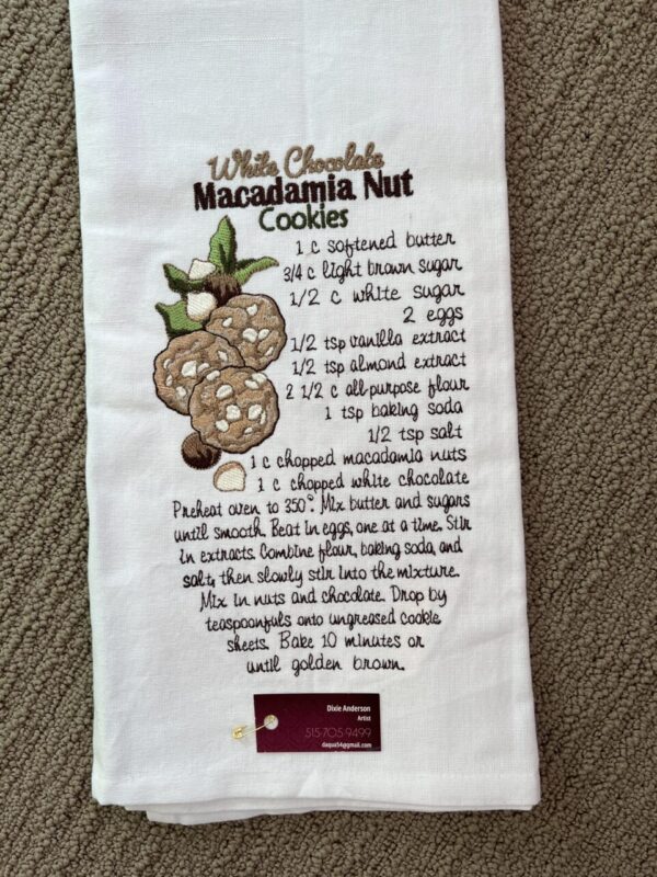 White Chocolate Macadamia Nut Cookies Embroidered Towel