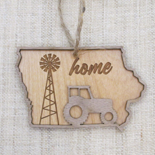 Iowa Home Wood Ornament – Barn Farm Windmill Tractor Wooden Christmas Ornament