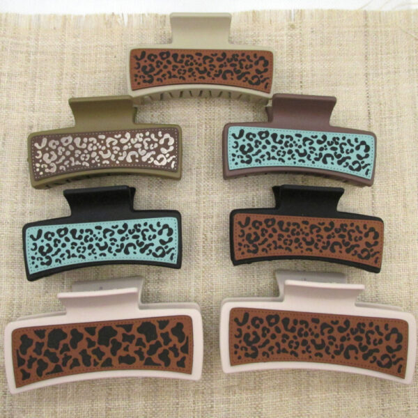 Leather Hair Claw Clip – Engraved Leatherette Hair Clip – Cheetah Design