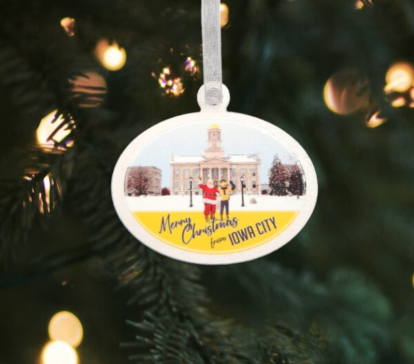 Old Capitol with Santa and Herky Merry Christmas from Iowa City Ornament