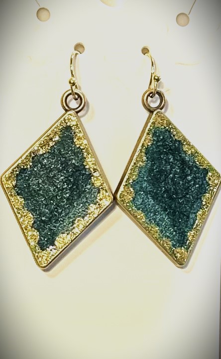 Deep Teal and Gold Drop Earrings