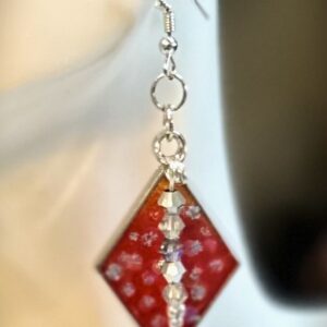Red Danglers with Glass and Pearls