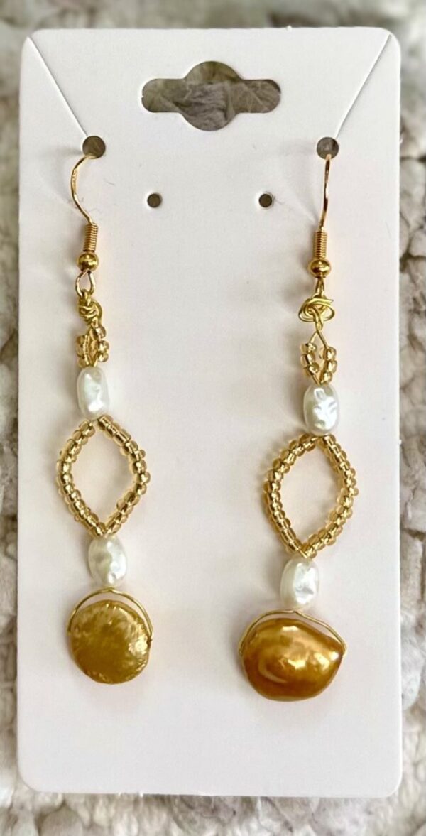 Gold and White Pearl Drop Earrings