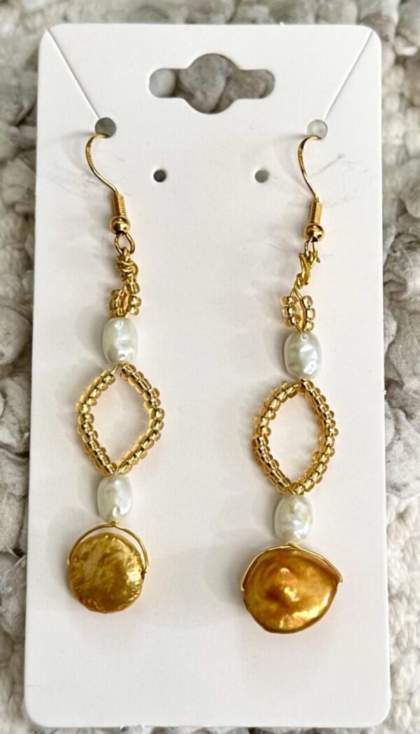 Gold and White Pearl Drop Earrings