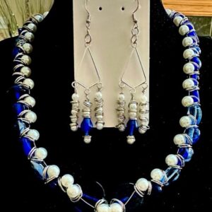 Pearls and Blue Necklace/Earring Set