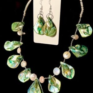 Green and Pearl Necklace/Earring Set