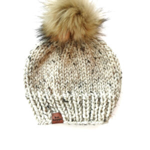 Adult Solid Knit Pom Hat | Oatmeal