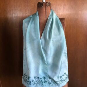 Fresh indigo stencilled naturally hand dyed silk scarf