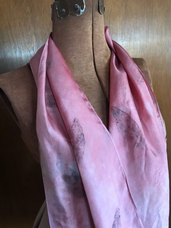 Pink leaves – naturally hand dyed silk scarf