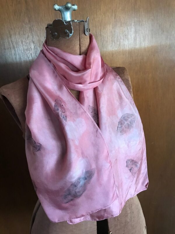 Pink leaves – naturally hand dyed silk scarf