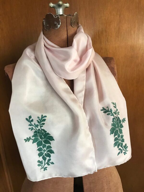 Pink Fresh indigo stencilled naturally hand dyed silk scarf