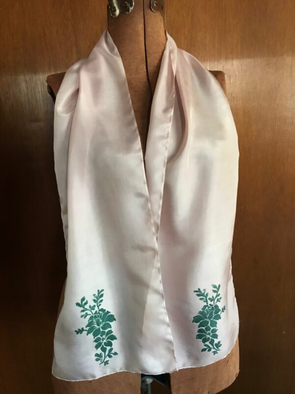 Pink Fresh indigo stencilled naturally hand dyed silk scarf