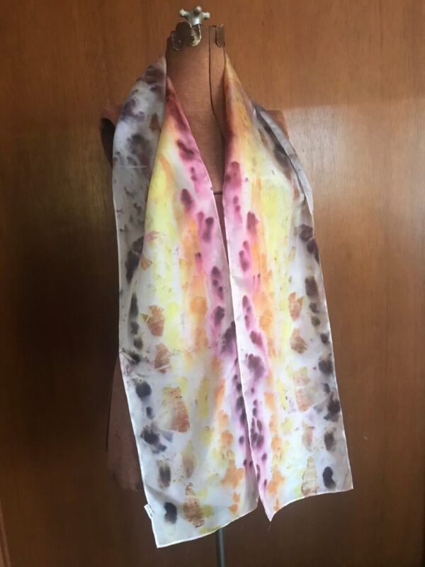 Long rainbow naturally hand dyed silk scarf