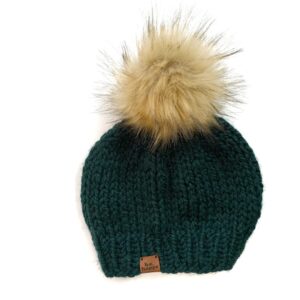 Adult Solid Knit Pom Hat | Dark Green