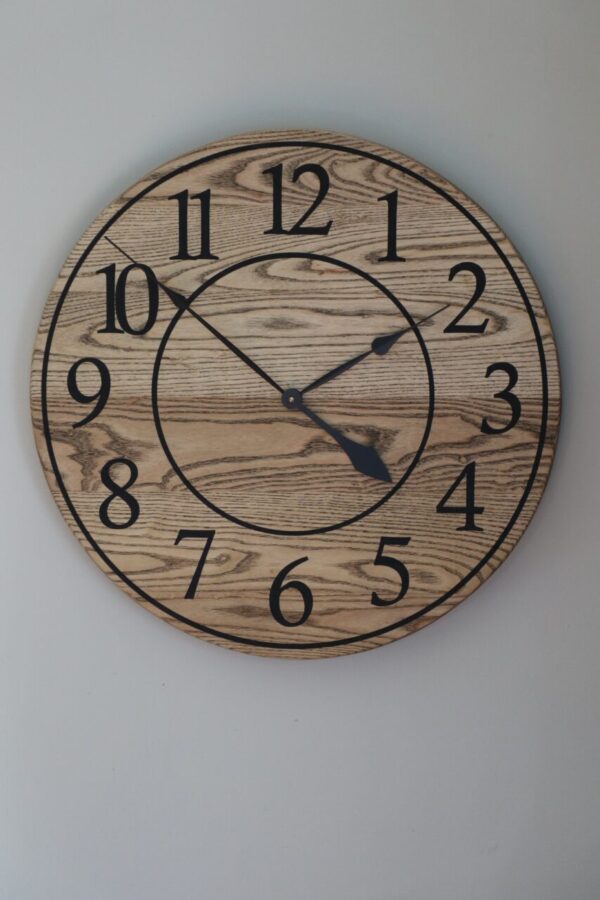 26″ Solid Ash Wood Wall Clock with Walnut Stain (in stock)