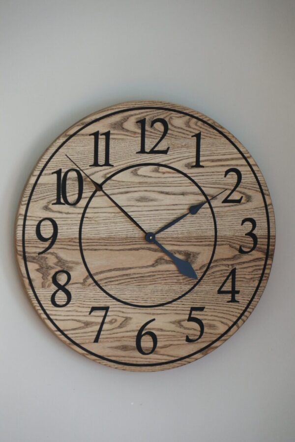 26″ Solid Ash Wood Wall Clock with Walnut Stain (in stock)