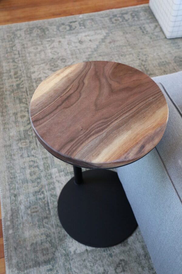 15″ Large Live-Edge Walnut, Round Industrial Side Table (in stock)