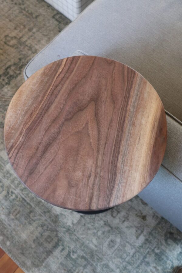 15″ Large Live-Edge Walnut, Round Industrial Side Table (in stock)