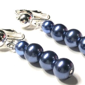 Handmade Navy Blue Clip-On Earrings Women