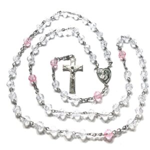 Handmade Transparent & Pink Rosary For Girl First Communion Confirmation