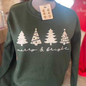 Merry and Bright Christmas Sweatshirt – Forest Green