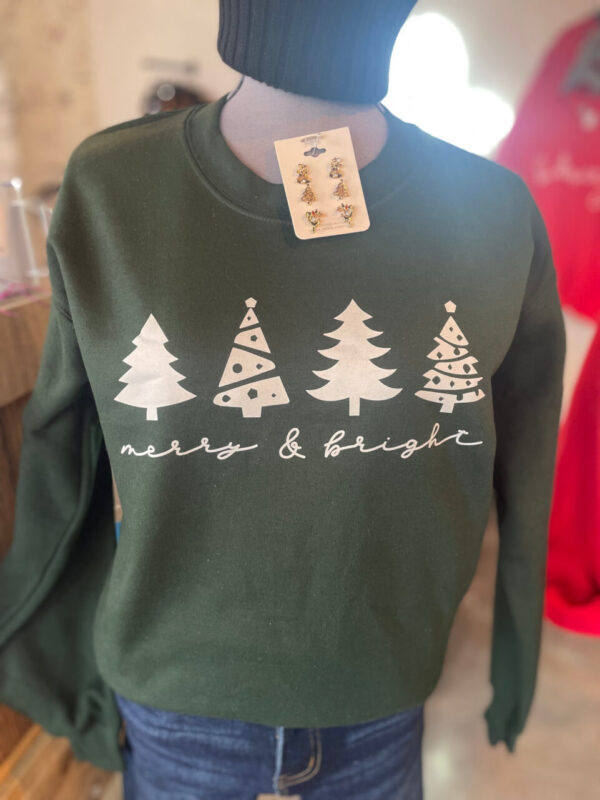 Merry and Bright Christmas Sweatshirt – Forest Green