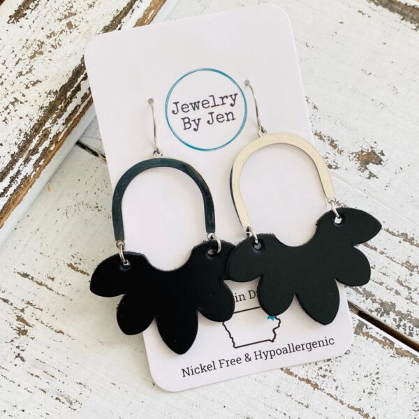Split Flower Earrings: Black