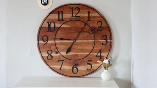 Large Sappy 30″ Solid Cherry Hardwood Wall Clock with Black Numbers (in stock)