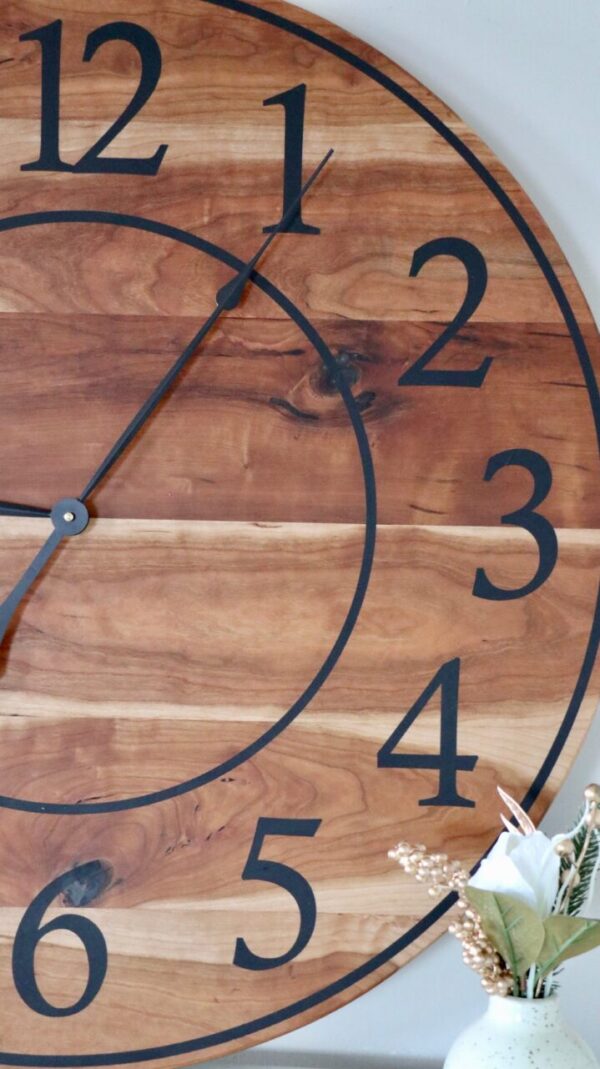 Large Sappy 30″ Solid Cherry Hardwood Wall Clock with Black Numbers (in stock)