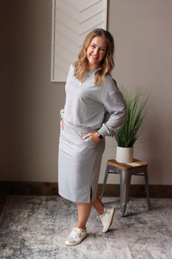 Grey French Terry Pullover and Casusal Skirt Set • M or L