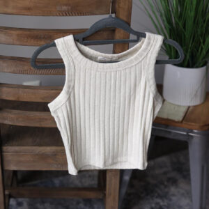 Sand Beige Ribbed Cropped Tank Top