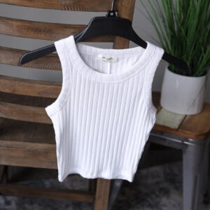 Ivory Ribbed Cropped Tank Top