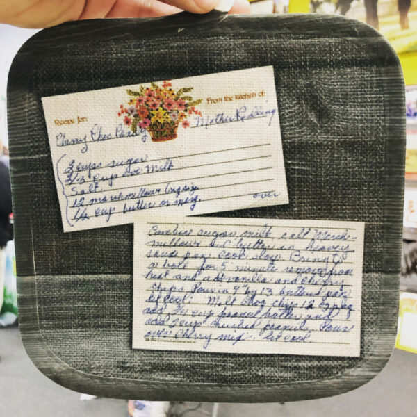 Personalized Recipe Pot Holder features handwritten/typed recipe