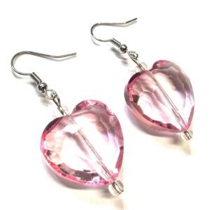 Handmade Pink Glass Heart Earrings Women Gift Valentine’s Day