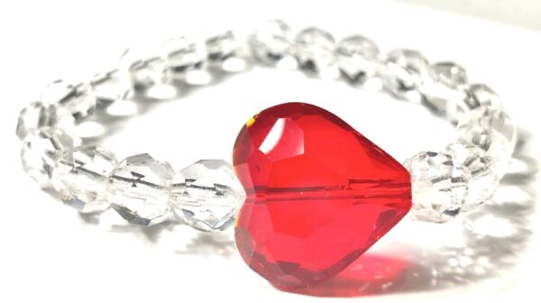 Handmade Clear & Red Heart Stretch Bracelet Women Gift