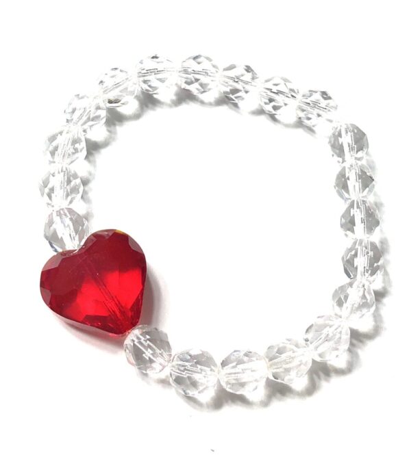 Handmade Clear & Red Heart Stretch Bracelet Women Gift