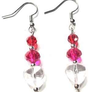 Handmade Pink Red Clear Heart Earrings Valentine’s Day Women Gift