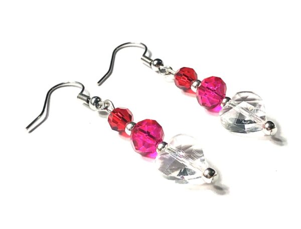 Handmade Red Pink & Clear Heart Earrings Women Gift Anniversary Mother’s Day