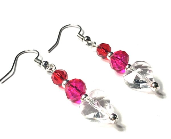 Handmade Red Pink & Clear Heart Earrings Women Gift Anniversary Mother’s Day