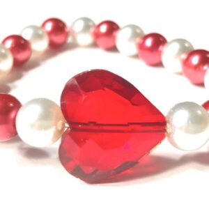 Handmade White Red Heart Stretch Bracelet Valentine’s Day Women Gift