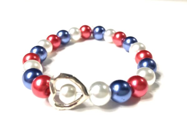 Handmade Patriotic Red White Blue Heart Stretch Bracelet Women Gift